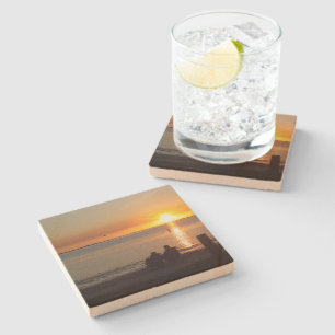 Couple Sit On Beach At Sunset Stone Coaster