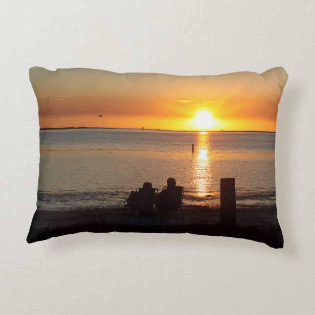 Couple Sit On Beach At Sunset Throw Pillow (Back)