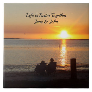 Couple Sitting On Fllorida Beach Ceramic Tile