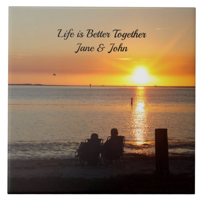 Couple Sitting On Fllorida Beach Ceramic Tile (Front)