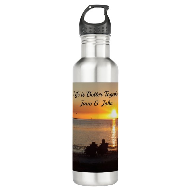 Couple Sitting On Florida Beach Water Bottle (Front)