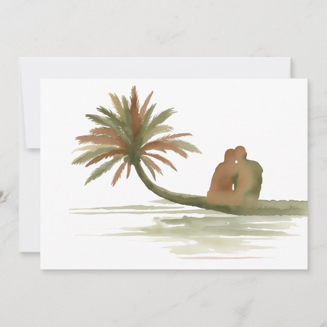 Couple Sitting on Palm Tree Invitation (Front)