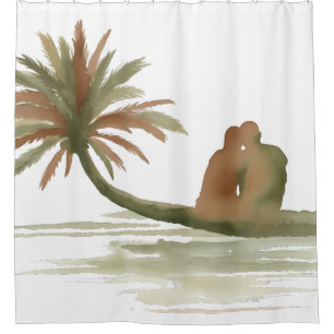 Couple Sitting on Palm Tree Shower Curtain
