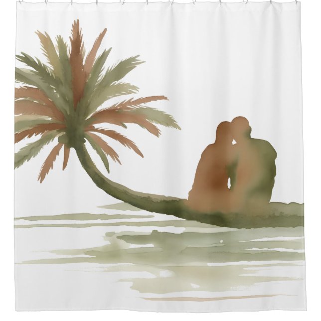 Couple Sitting on Palm Tree Shower Curtain (Front)