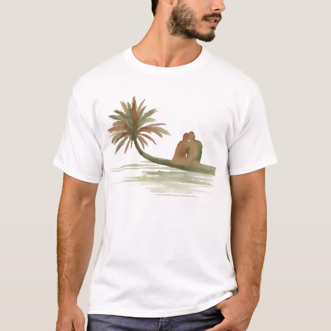 Couple Sitting on Palm Tree T-Shirt (Front)