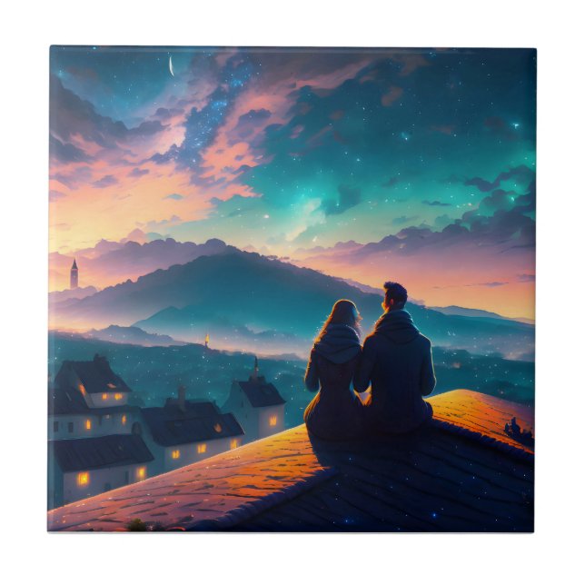 Couple Sitting On The Roof Ceramic Tile (Front)