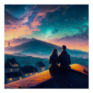 Couple Sitting On The Roof Poster