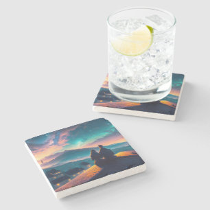 Couple Sitting On The Roof Stone Coaster