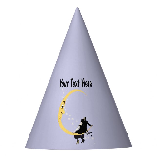 Couple Sitting on Yellow Crescent Moon Angry Face Party Hat (Front)