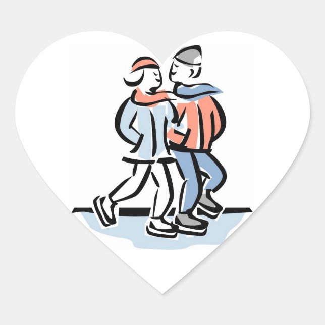 Couple Skating in Winter Wedding Hearts Heart Sticker (Front)