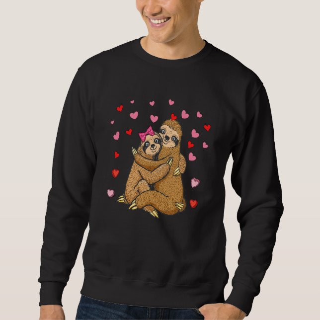 Couple Sloths Valentine's Hearts Matching Family Sweatshirt (Front)