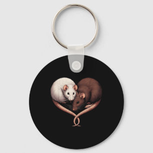 Couple Small Rodent Pet Happy Heart Love Cute Rat Key Ring