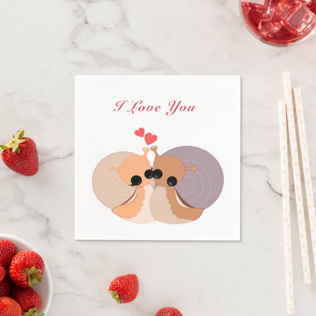 Couple Snail Napkins with Text - I Love You (Insitu)
