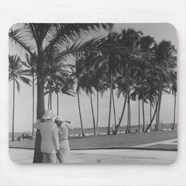 Couple standing at palm tree Rear view B&W Mouse Pad (Front)
