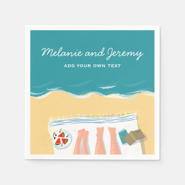 Couple Sunbathing on Beach Personalised  Napkin (Front)