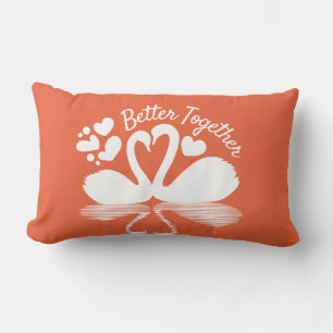 Couple Swan Silhouette Reflection in the Water  Lumbar Cushion