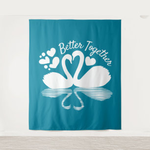 Couple Swan Silhouette Reflection in the Water Tapestry