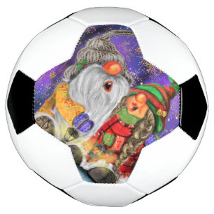 Couple Sweet Gnomes Singing Happy Christmas Song Soccer Ball
