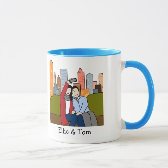 Couple taking selfie- personalised cartoon mug (Right)