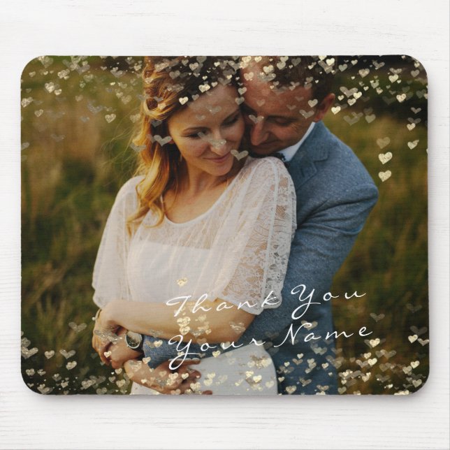 Couple Thank Favour Photo Golden Confetti Hearts Mouse Pad (Front)