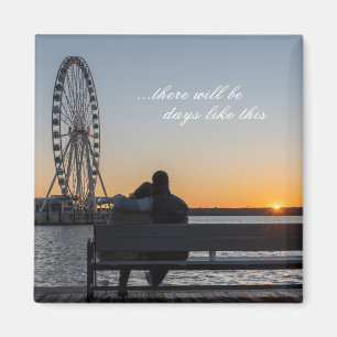 Couple Together Watch Sunset on Bench Magnet