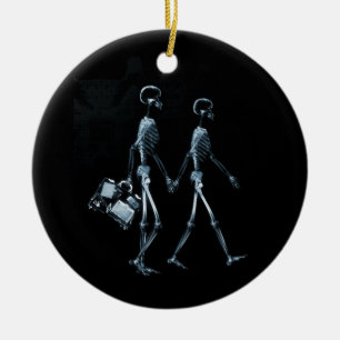 Couple Travelling X-Ray Vision Skeletons - Blue Ceramic Tree Decoration