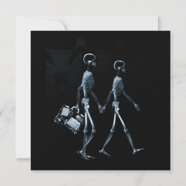 Couple Travelling X-Ray Vision Skeletons - Blue Invitation (Front)