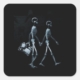 Couple Travelling X-Ray Vision Skeletons - Blue Square Sticker