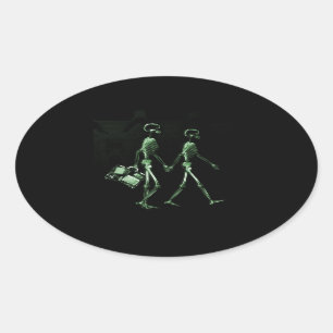 Couple Travelling X-Ray Vision Skeletons - Green Oval Sticker