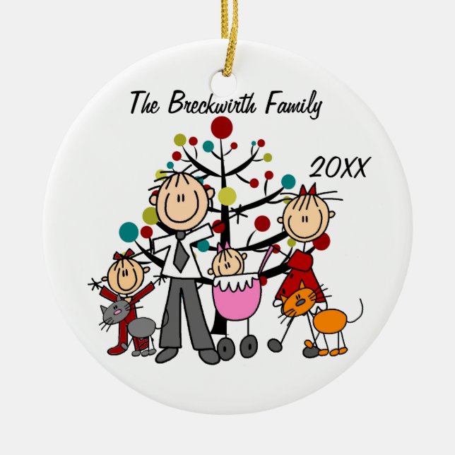 Couple, Two Girls, Two Cats Holiday Ornament (Front)