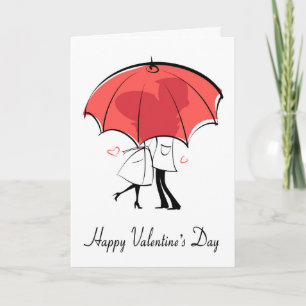 Couple Under Red Umbrella for Valentine’s Day Card