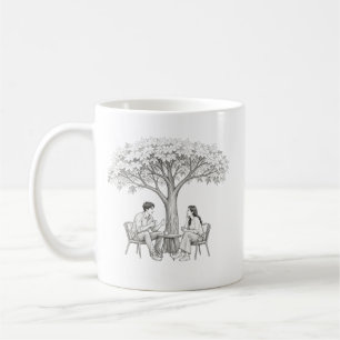 Couple Under Tree Coffee Date Colouring Page Art Mug