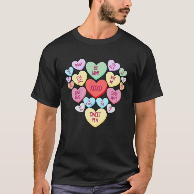 Couple Valentine s Day Heart Candy Conversation T-Shirt (Front)