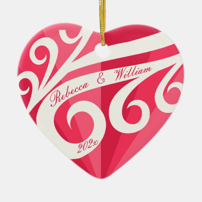 Couple Valentine's Day Red Heart Ceramic Ornament (Front)