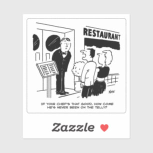 Couple Visiting Restaurant ask about Chef Cartoon.