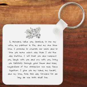 Couple Vow Handwriting Modern Script Photo Chic Key Ring