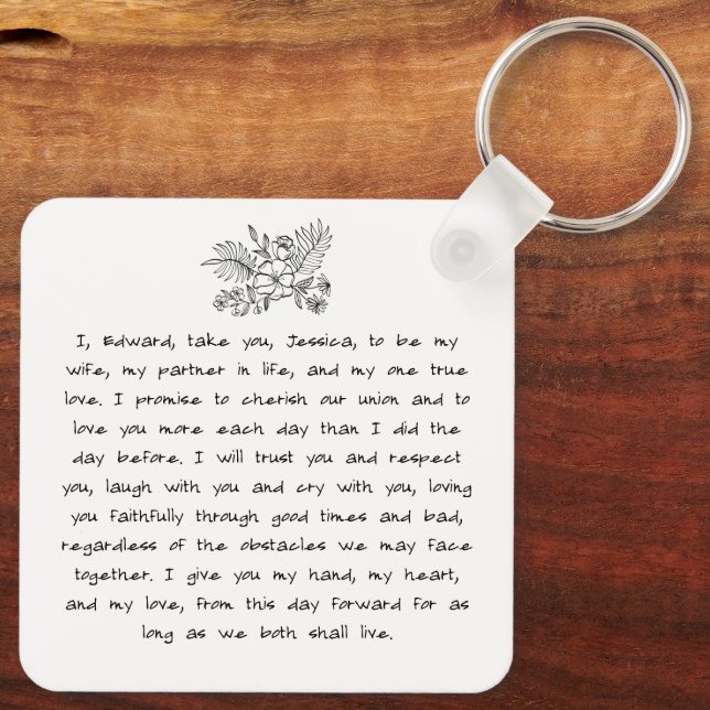 Couple Vow Handwriting Modern Script Photo Chic Key Ring (Back)