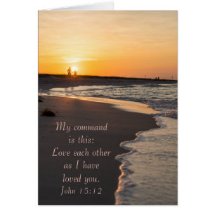 Couple Walking Beach At Sunrise John 15:12 Card