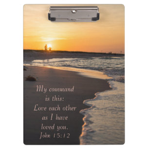 Couple Walking Beach At Sunrise John 15 12 Clipboard