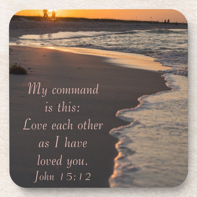 Couple Walking Beach At Sunrise John 15 12 Coaster (Front)