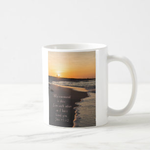Couple Walking Beach At Sunrise John 15 12 Coffee Mug