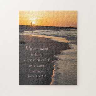 Couple Walking Beach At Sunrise John 15 12 Jigsaw Puzzle