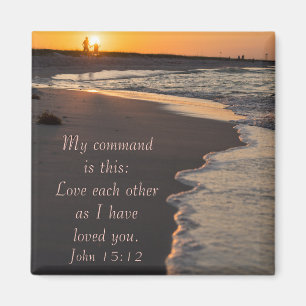 Couple Walking Beach At Sunrise John 15 12 Magnet