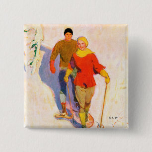 Couple Wearing Snowshoes by McClelland Barclay 15 Cm Square Badge