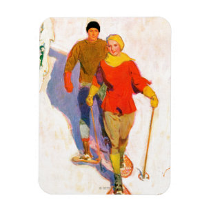 Couple Wearing Snowshoes by McClelland Barclay Magnet