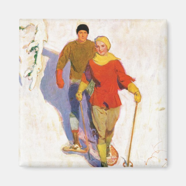Couple Wearing Snowshoes by McClelland Barclay Magnet (Front)