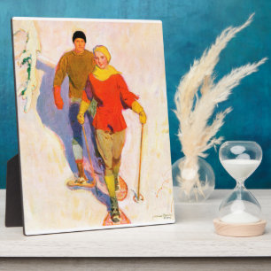 Couple Wearing Snowshoes by McClelland Barclay Plaque