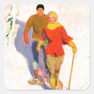 Couple Wearing Snowshoes by McClelland Barclay Square Sticker