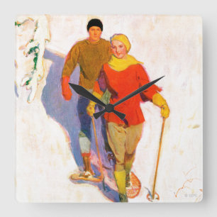 Couple Wearing Snowshoes by McClelland Barclay Square Wall Clock