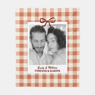 Couple Wedding Anniversary Custom Photo Gingham Fleece Blanket